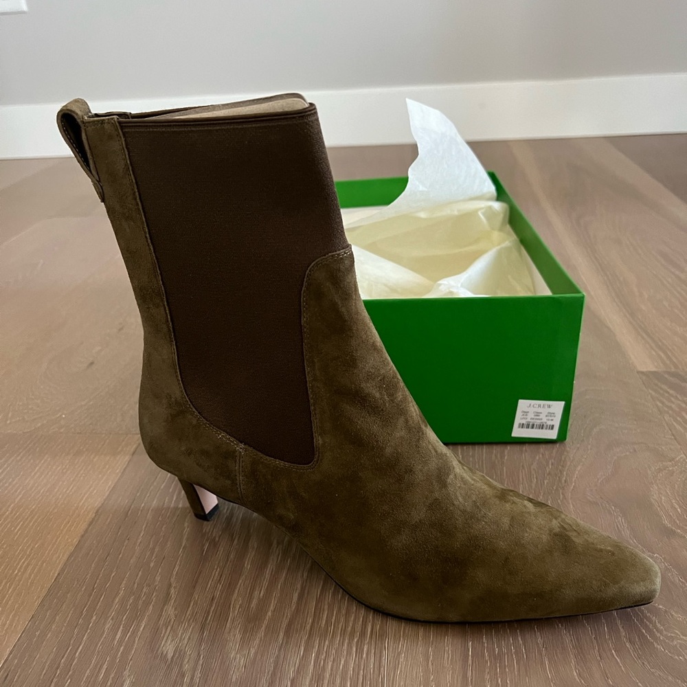 J. Crew Olive and Brown Heeled Boots